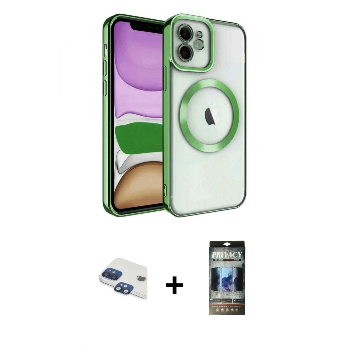 MARSİLYAN™- iPhone 11 Kılıf Nova Işık Özel Seri - Siyah 34D Hayalet Izgaralı Cam + Pers Alüminyum Kamera Lens - LT