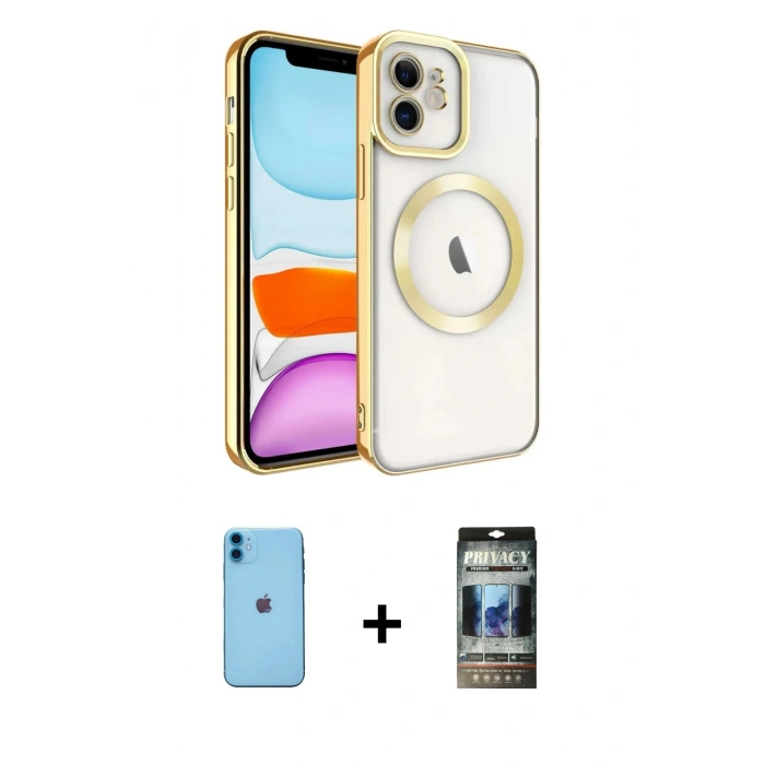 MARSİLYAN™- iPhone 11 Kılıf Nova Işık Özel Seri - Siyah 34D Hayalet Izgaralı Cam + Neon Fosforlu Kamera Lens - MI