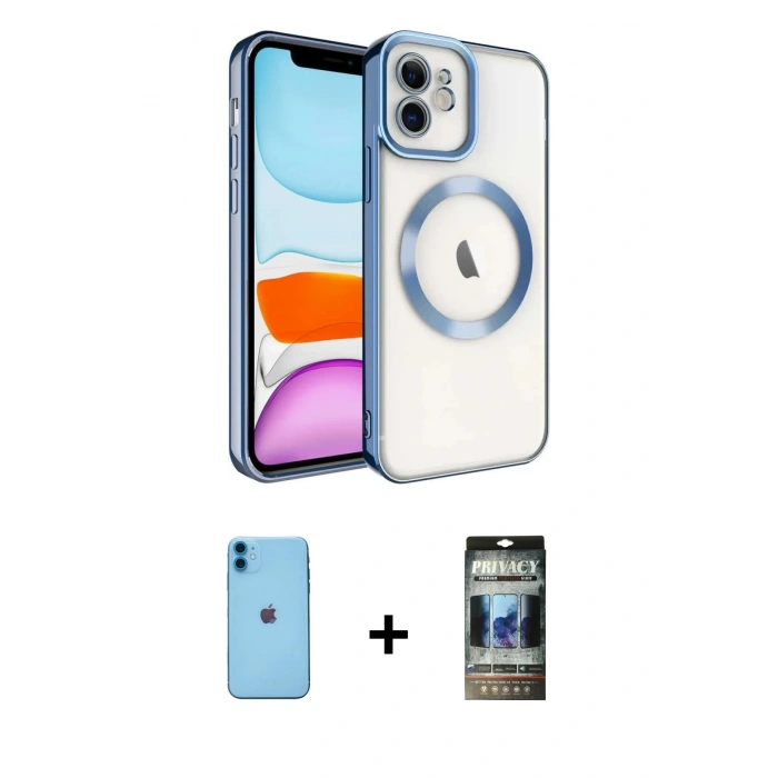 MARSİLYAN™- iPhone 11 Kılıf Nova Işık Özel Seri - Siyah 34D Hayalet Izgaralı Cam + Neon Fosforlu Kamera Lens - MI