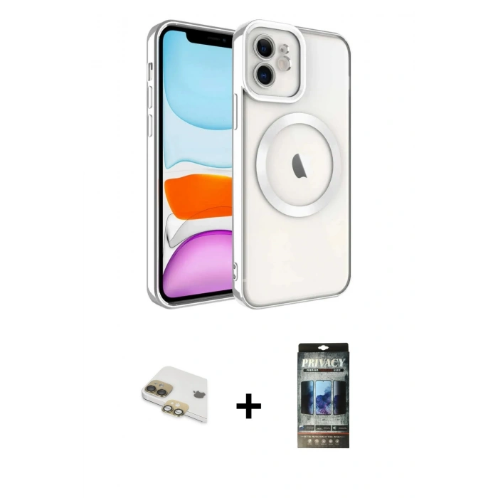 MARSİLYAN™- iPhone 11 Kılıf Nova Işık Özel Seri - Siyah 34D Hayalet Izgaralı Cam + Pers Alüminyum Kamera Lens - GD