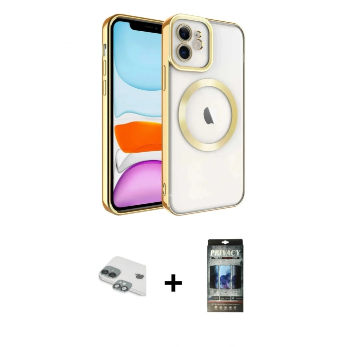 MARSİLYAN™- iPhone 11 Kılıf Nova Işık Özel Seri - Siyah 34D Hayalet Izgaralı Cam + Pers Alüminyum Kamera Lens - YL