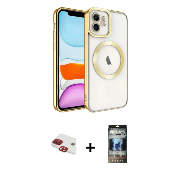 MARSİLYAN™- iPhone 11 Kılıf Nova Işık Özel Seri - Siyah 34D Hayalet Izgaralı Cam + Pers Alüminyum Kamera Lens - KI