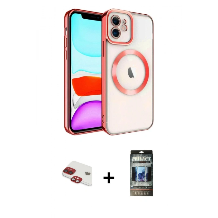 MARSİLYAN™- iPhone 11 Kılıf Nova Işık Özel Seri - Siyah 34D Hayalet Izgaralı Cam + Pers Alüminyum Kamera Lens - KI