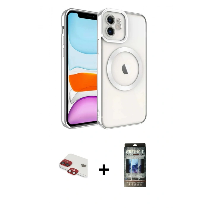 MARSİLYAN™- iPhone 11 Kılıf Nova Işık Özel Seri - Siyah 34D Hayalet Izgaralı Cam + Pers Alüminyum Kamera Lens - KI