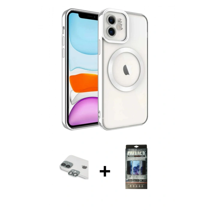 MARSİLYAN™- iPhone 11 Kılıf Nova Işık Özel Seri - Siyah 34D Hayalet Izgaralı Cam + Pers Alüminyum Kamera Lens - YL