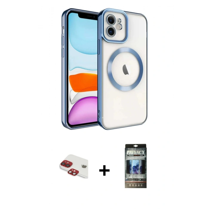 MARSİLYAN™- iPhone 11 Kılıf Nova Işık Özel Seri - Siyah 34D Hayalet Izgaralı Cam + Pers Alüminyum Kamera Lens - KI