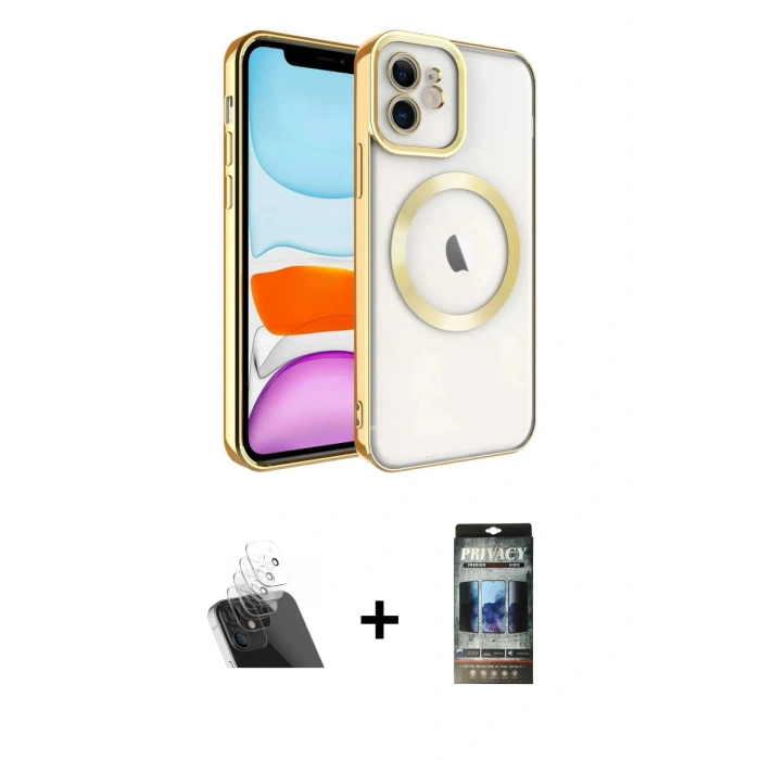 MARSİLYAN™- iPhone 11 Kılıf Nova Işık Özel Seri - Siyah 34D Hayalet Izgaralı Cam + Kamera Lens Koruma Cam - SF