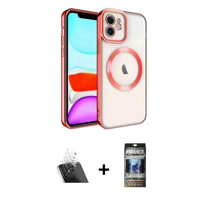 MARSİLYAN™- iPhone 11 Kılıf Nova Işık Özel Seri - Siyah 34D Hayalet Izgaralı Cam + Kamera Lens Koruma Cam - SF