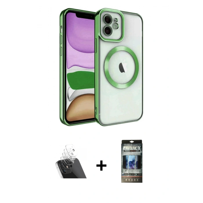 MARSİLYAN™- iPhone 11 Kılıf Nova Işık Özel Seri - Siyah 34D Hayalet Izgaralı Cam + Kamera Lens Koruma Cam - SF