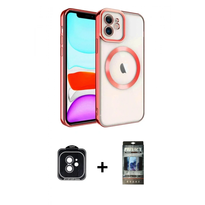 MARSİLYAN™- iPhone 11 Kılıf Nova Işık Özel Seri - Siyah 34D Hayalet Izgaralı Cam + PVD Metal Kamera Lens - SH