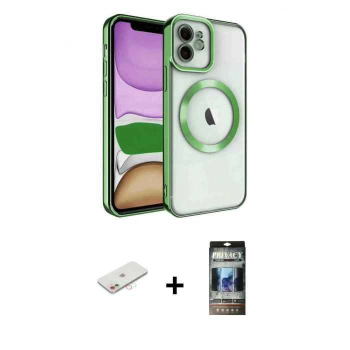 MARSİLYAN™- iPhone 11 Kılıf Nova Işık Özel Seri - Siyah 34D Hayalet Izgaralı Cam + Renkli Kamera Lens Koruma Cam - YL