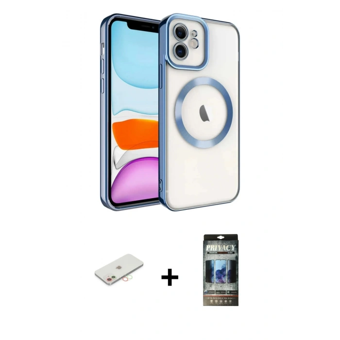 MARSİLYAN™- iPhone 11 Kılıf Nova Işık Özel Seri - Siyah 34D Hayalet Izgaralı Cam + Renkli Kamera Lens Koruma Cam - YL