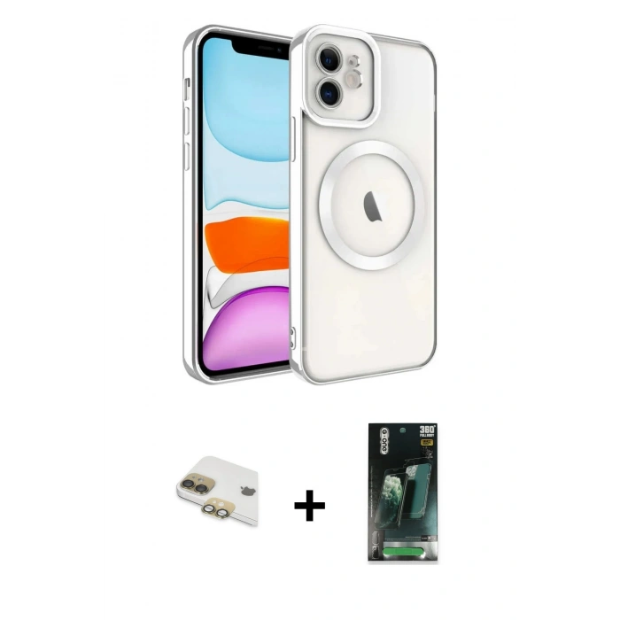 MARSİLYAN™- iPhone 11 Kılıf Nova Işık Özel Seri - Siyah 360 Mat Full Body Arka Koruyucu + Pers Alüminyum Kamera Lens - GD