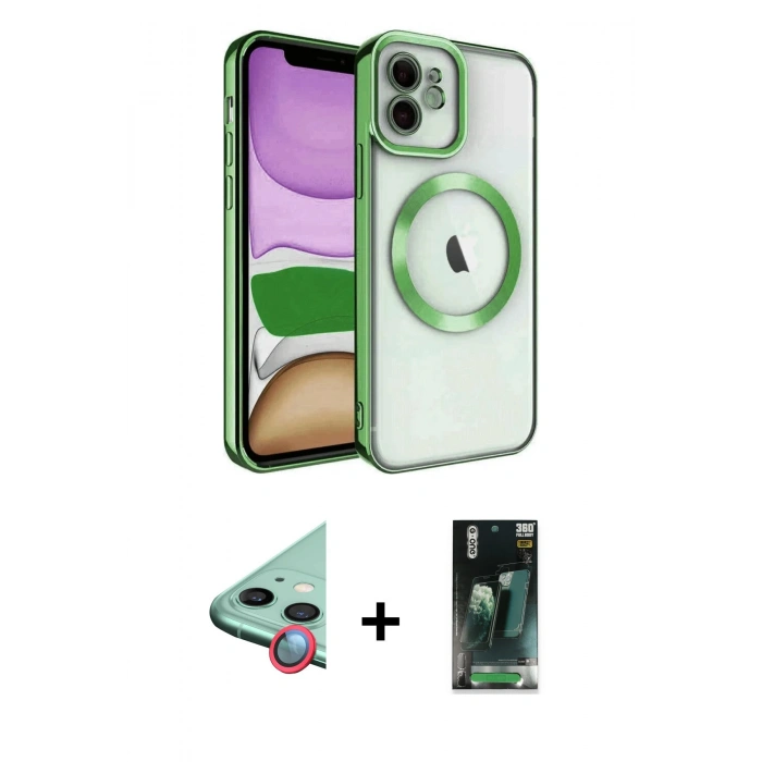 MARSİLYAN™- iPhone 11 Kılıf Nova Işık Özel Seri - Siyah 360 Mat Full Body Arka Koruyucu + Raze Metal Kamera Lens - KI