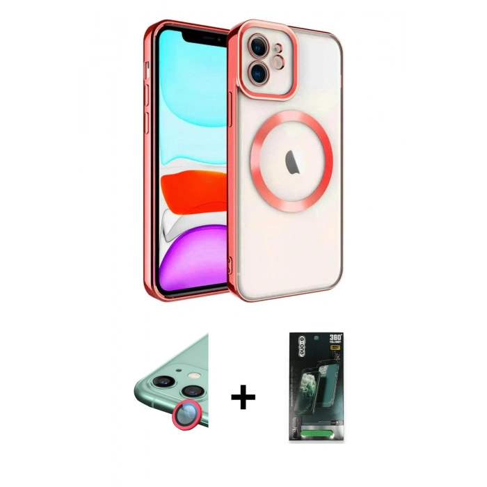 MARSİLYAN™- iPhone 11 Kılıf Nova Işık Özel Seri - Siyah 360 Mat Full Body Arka Koruyucu + Raze Metal Kamera Lens - KI