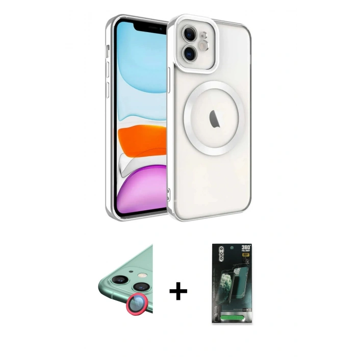 MARSİLYAN™- iPhone 11 Kılıf Nova Işık Özel Seri - Siyah 360 Mat Full Body Arka Koruyucu + Raze Metal Kamera Lens - KI