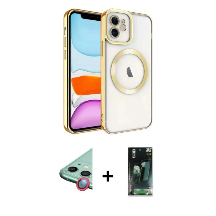 MARSİLYAN™- iPhone 11 Kılıf Nova Işık Özel Seri - Siyah 360 Mat Full Body Arka Koruyucu + Raze Metal Kamera Lens - KI