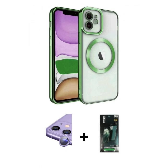 MARSİLYAN™- iPhone 11 Kılıf Nova Işık Özel Seri - Siyah 360 Mat Full Body Arka Koruyucu + Raze Metal Kamera Lens - MR