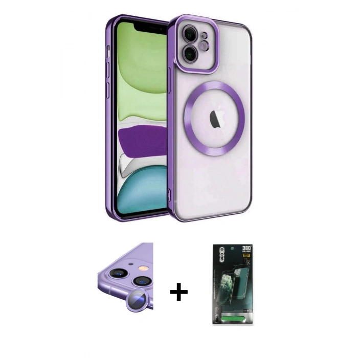 MARSİLYAN™- iPhone 11 Kılıf Nova Işık Özel Seri - Siyah 360 Mat Full Body Arka Koruyucu + Raze Metal Kamera Lens - MR