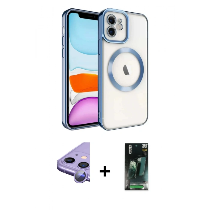 MARSİLYAN™- iPhone 11 Kılıf Nova Işık Özel Seri - Siyah 360 Mat Full Body Arka Koruyucu + Raze Metal Kamera Lens - MR
