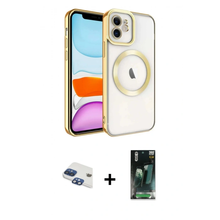 MARSİLYAN™- iPhone 11 Kılıf Nova Işık Özel Seri - Siyah 360 Mat Full Body Arka Koruyucu + Pers Alüminyum Kamera Lens - LT