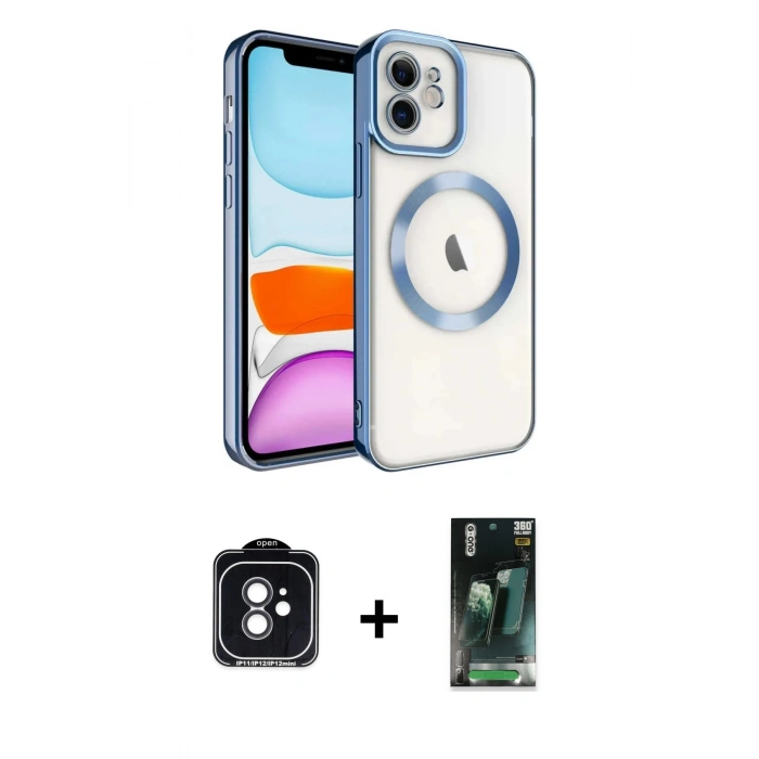 MARSİLYAN™- iPhone 11 Kılıf Nova Işık Özel Seri - Siyah 360 Mat Full Body Arka Koruyucu + PVD Metal Kamera Lens - SH