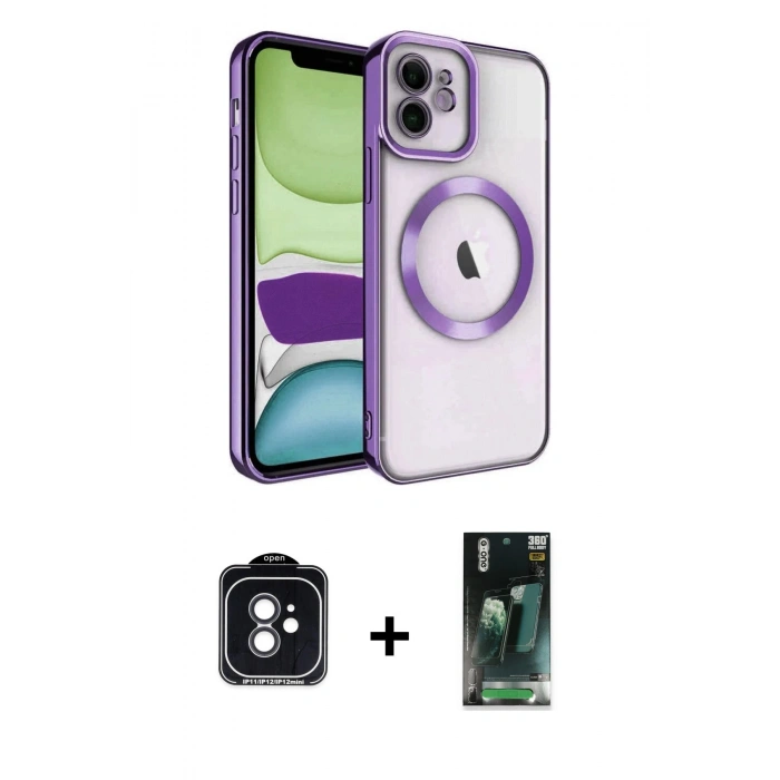 MARSİLYAN™- iPhone 11 Kılıf Nova Işık Özel Seri - Siyah 360 Mat Full Body Arka Koruyucu + PVD Metal Kamera Lens - SH