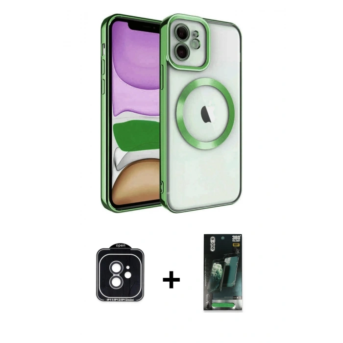 MARSİLYAN™- iPhone 11 Kılıf Nova Işık Özel Seri - Siyah 360 Mat Full Body Arka Koruyucu + PVD Metal Kamera Lens - SH