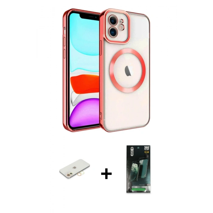 MARSİLYAN™- iPhone 11 Kılıf Nova Işık Özel Seri - Siyah 360 Mat Full Body Arka Koruyucu + Renkli Kamera Lens Koruma Cam - SI