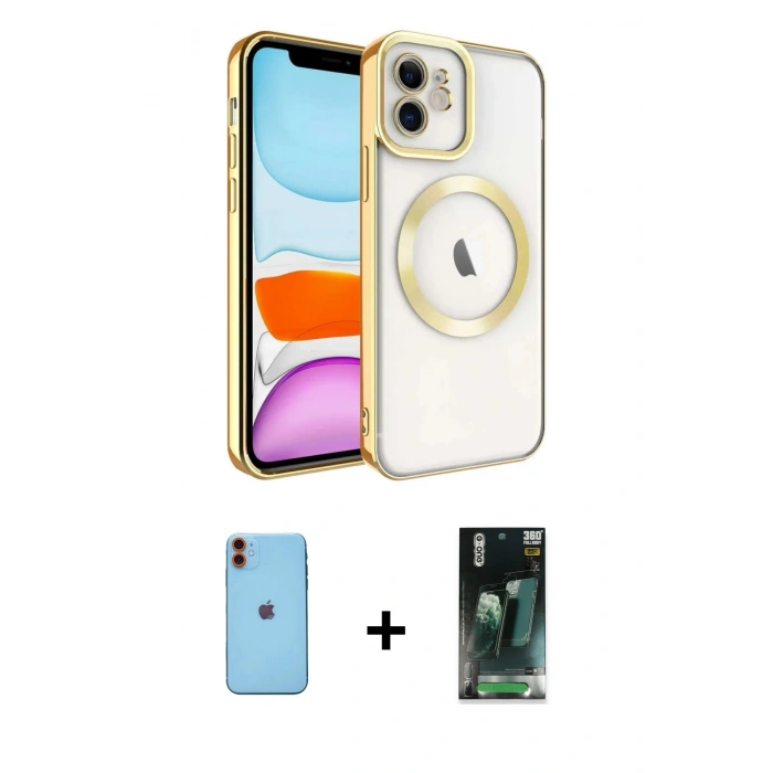 MARSİLYAN™- iPhone 11 Kılıf Nova Işık Özel Seri - Siyah 360 Mat Full Body Arka Koruyucu + Neon Fosforlu Kamera Lens - TU