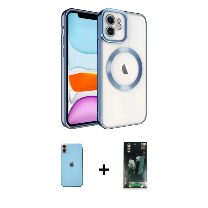 MARSİLYAN™- iPhone 11 Kılıf Nova Işık Özel Seri - Siyah 360 Mat Full Body Arka Koruyucu + Neon Fosforlu Kamera Lens - TU