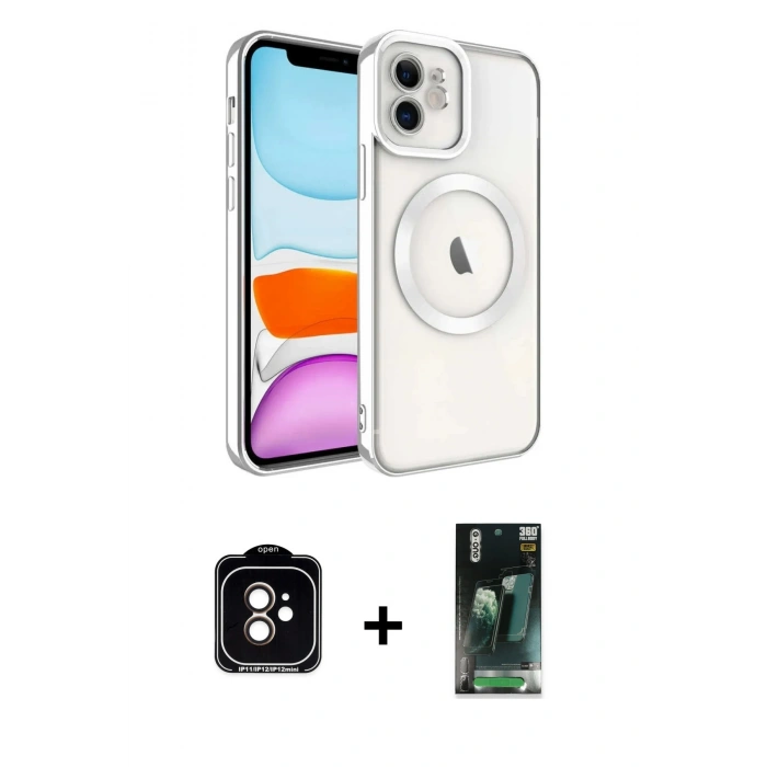 MARSİLYAN™- iPhone 11 Kılıf Nova Işık Özel Seri - Siyah 360 Mat Full Body Arka Koruyucu + Turuncu PVD Metal Kamera Lens