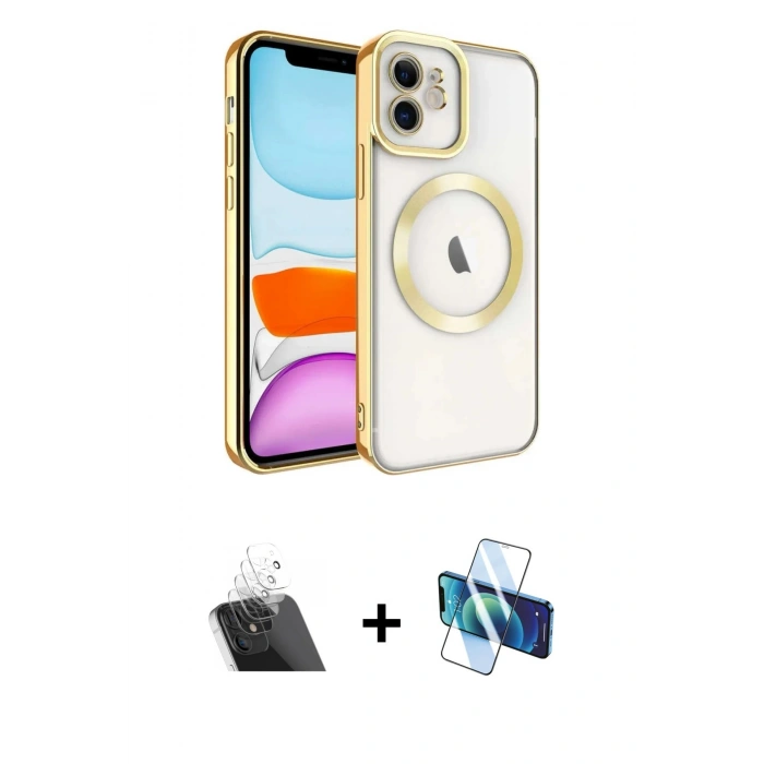 MARSİLYAN™- iPhone 11 Kılıf Nova Işık Özel Seri - Siyah 3D Antistatik Cam Ekran Koruyucu + Kamera Lens Koruma Cam - SF