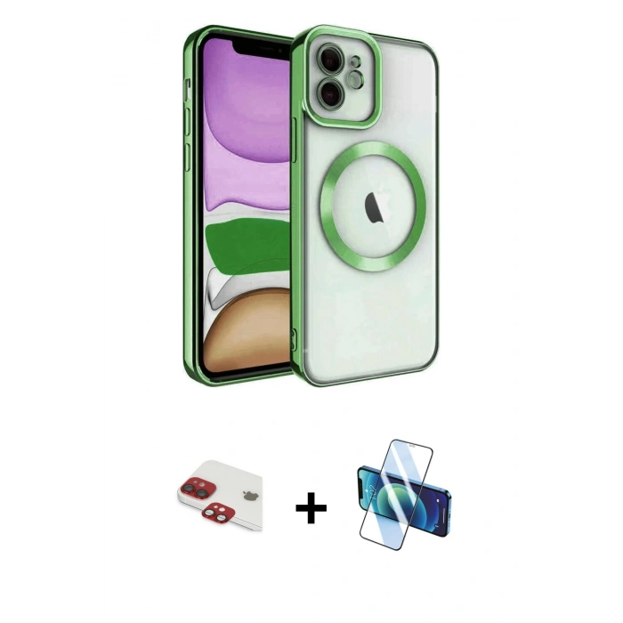 MARSİLYAN™- iPhone 11 Kılıf Nova Işık Özel Seri - Siyah 3D Antistatik Cam Ekran Koruyucu + Pers Alüminyum Kamera Lens - KI