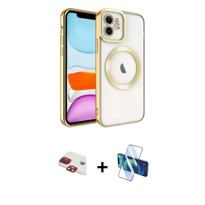 MARSİLYAN™- iPhone 11 Kılıf Nova Işık Özel Seri - Siyah 3D Antistatik Cam Ekran Koruyucu + Pers Alüminyum Kamera Lens - KI