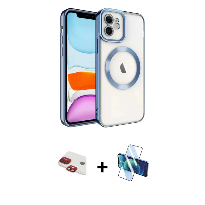 MARSİLYAN™- iPhone 11 Kılıf Nova Işık Özel Seri - Siyah 3D Antistatik Cam Ekran Koruyucu + Pers Alüminyum Kamera Lens - KI