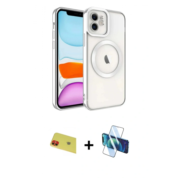 MARSİLYAN™- iPhone 11 Kılıf Nova Işık Özel Seri - Siyah 3D Antistatik Cam Ekran Koruyucu + Rainbow Kamera Lens Koruma Cam - KI
