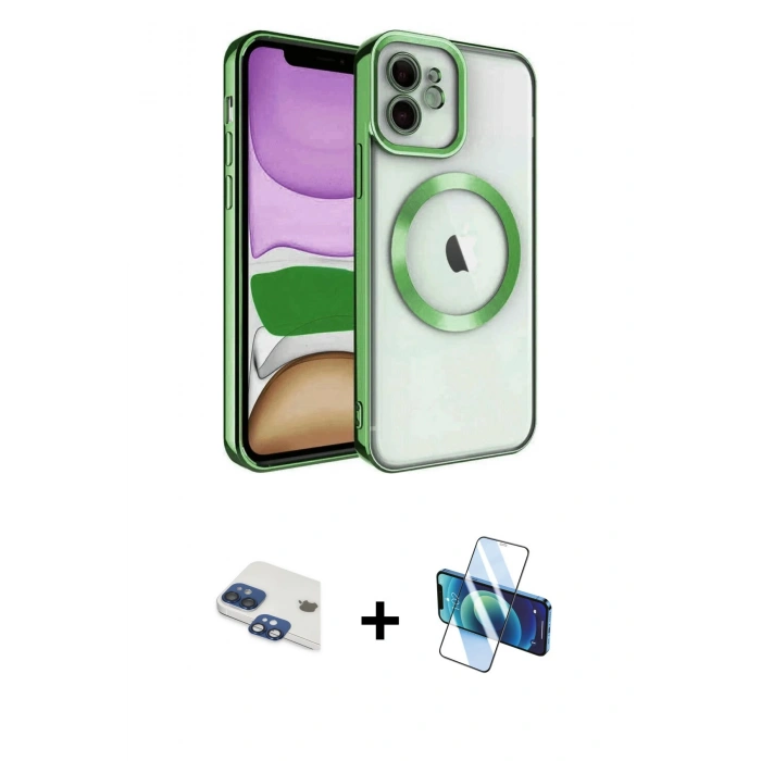 MARSİLYAN™- iPhone 11 Kılıf Nova Işık Özel Seri - Siyah 3D Antistatik Cam Ekran Koruyucu + Lacivert Pers Alüminyum Kamera Lens