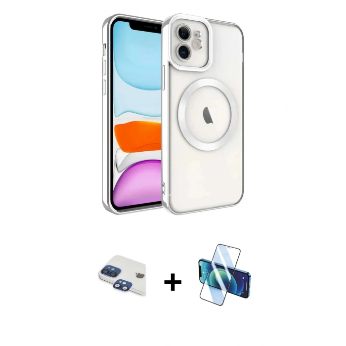 MARSİLYAN™- iPhone 11 Kılıf Nova Işık Özel Seri - Siyah 3D Antistatik Cam Ekran Koruyucu + Lacivert Pers Alüminyum Kamera Lens