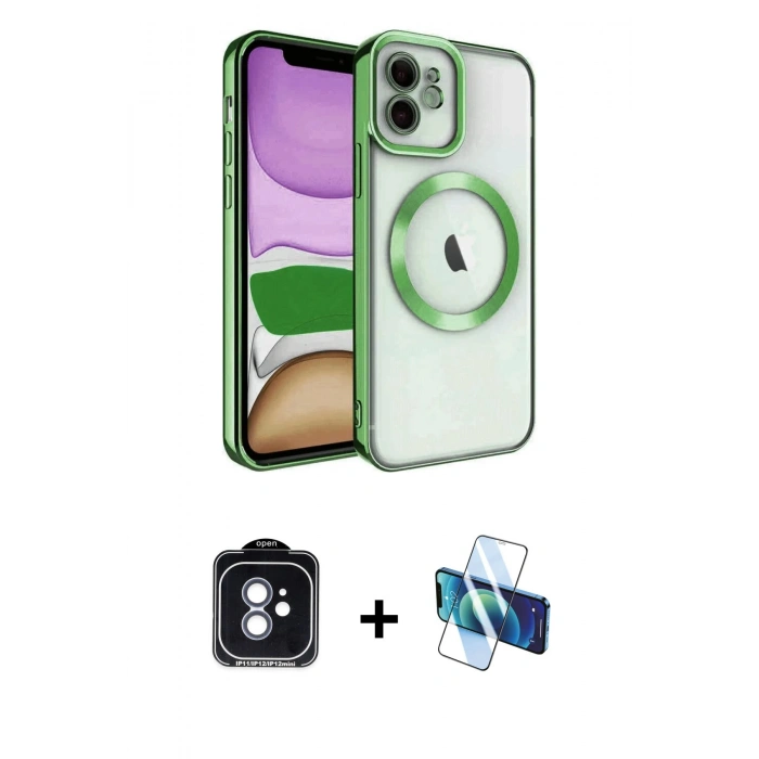 MARSİLYAN™- iPhone 11 Kılıf Nova Işık Özel Seri - Siyah 3D Antistatik Cam Ekran Koruyucu + PVD Metal Kamera Lens - MI