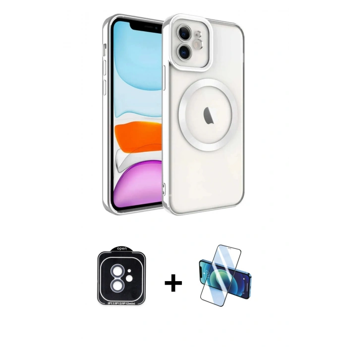 MARSİLYAN™- iPhone 11 Kılıf Nova Işık Özel Seri - Siyah 3D Antistatik Cam Ekran Koruyucu + PVD Metal Kamera Lens - MI
