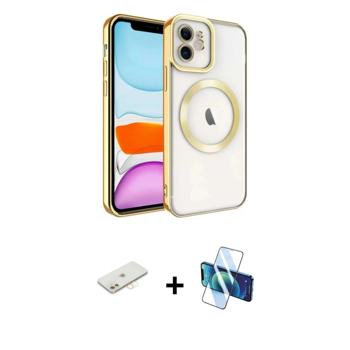 MARSİLYAN™- iPhone 11 Kılıf Nova Işık Özel Seri - Siyah 3D Antistatik Cam Ekran Koruyucu + Renkli Kamera Lens Koruma Cam - SI