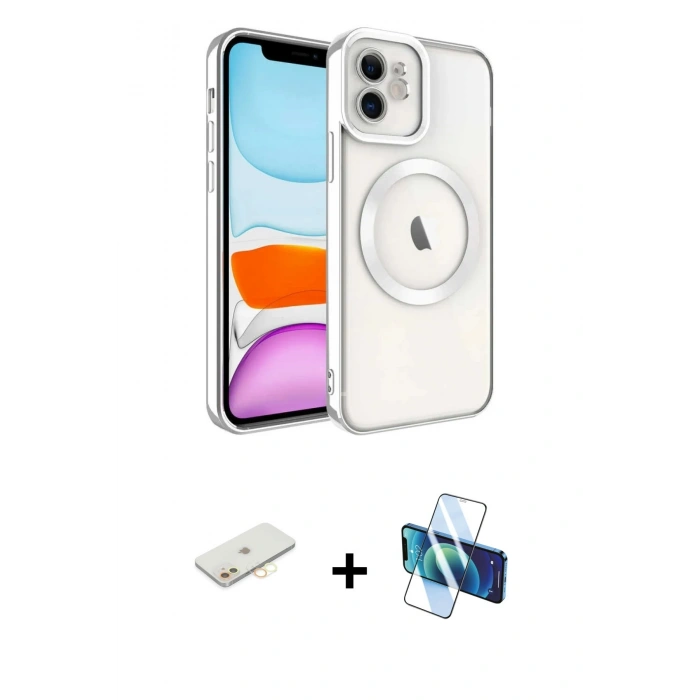 MARSİLYAN™- iPhone 11 Kılıf Nova Işık Özel Seri - Siyah 3D Antistatik Cam Ekran Koruyucu + Renkli Kamera Lens Koruma Cam - SI