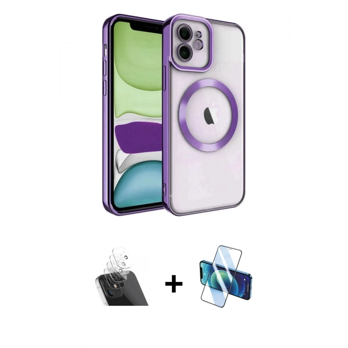 MARSİLYAN™- iPhone 11 Kılıf Nova Işık Özel Seri - Siyah 3D Antistatik Cam Ekran Koruyucu + Kamera Lens Koruma Cam - SF