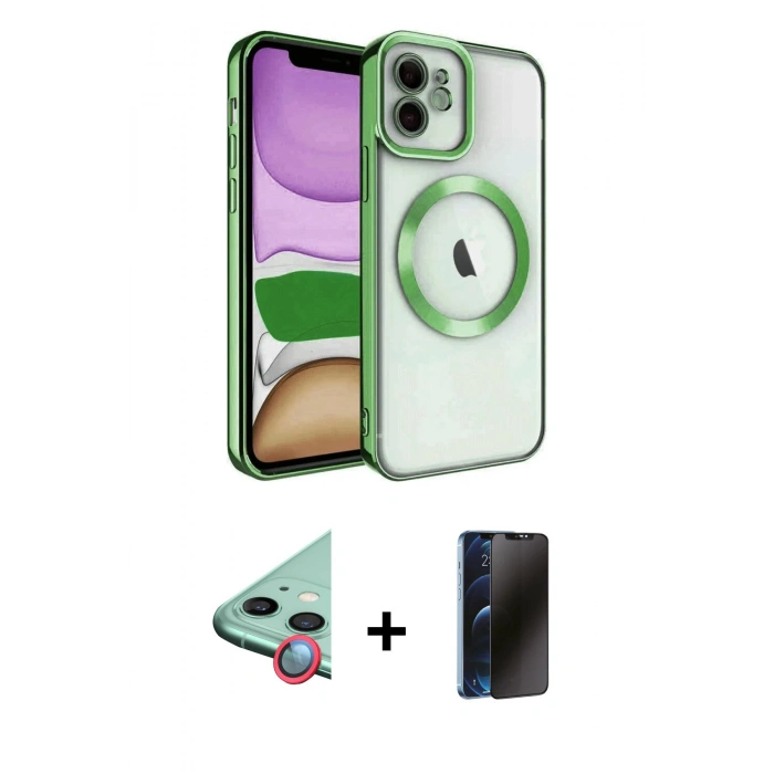 MARSİLYAN™- iPhone 11 Kılıf Nova Işık Özel Seri - Siyah 3D Antistatik Hayalet Cam Ekran Koruyucu + Raze Metal Kamera Lens - KI