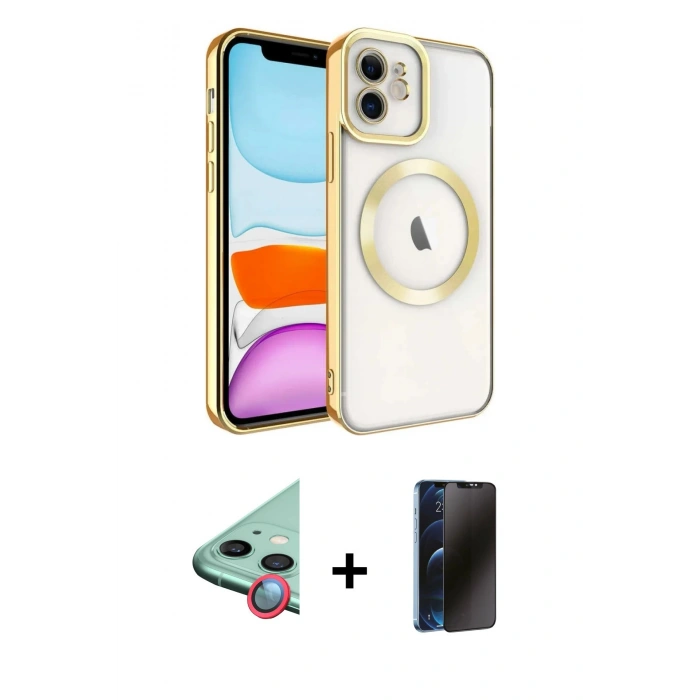 MARSİLYAN™- iPhone 11 Kılıf Nova Işık Özel Seri - Siyah 3D Antistatik Hayalet Cam Ekran Koruyucu + Raze Metal Kamera Lens - KI