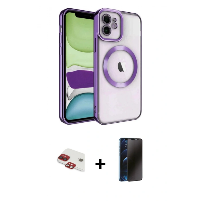 MARSİLYAN™- iPhone 11 Kılıf Nova Işık Özel Seri - Siyah 3D Antistatik Hayalet Cam Ekran Koruyucu + Pers Alüminyum Kamera Lens - KI