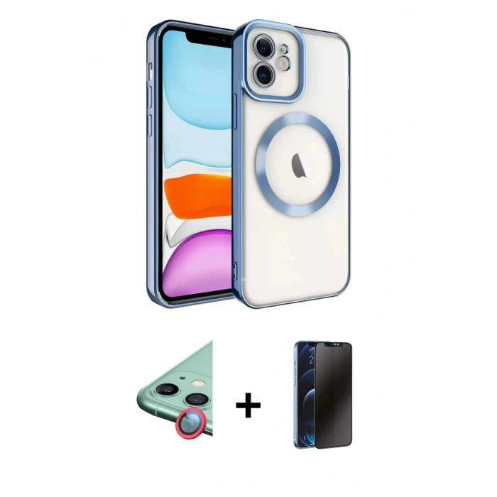 MARSİLYAN™- iPhone 11 Kılıf Nova Işık Özel Seri - Siyah 3D Antistatik Hayalet Cam Ekran Koruyucu + Raze Metal Kamera Lens - KI