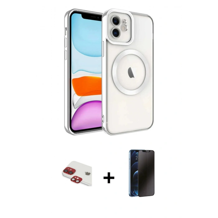 MARSİLYAN™- iPhone 11 Kılıf Nova Işık Özel Seri - Siyah 3D Antistatik Hayalet Cam Ekran Koruyucu + Pers Alüminyum Kamera Lens - KI