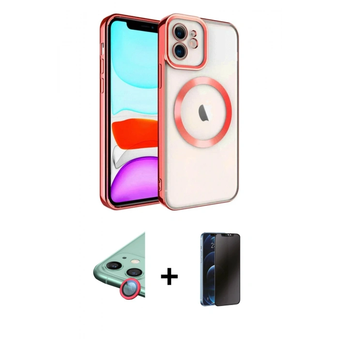 MARSİLYAN™- iPhone 11 Kılıf Nova Işık Özel Seri - Siyah 3D Antistatik Hayalet Cam Ekran Koruyucu + Raze Metal Kamera Lens - KI